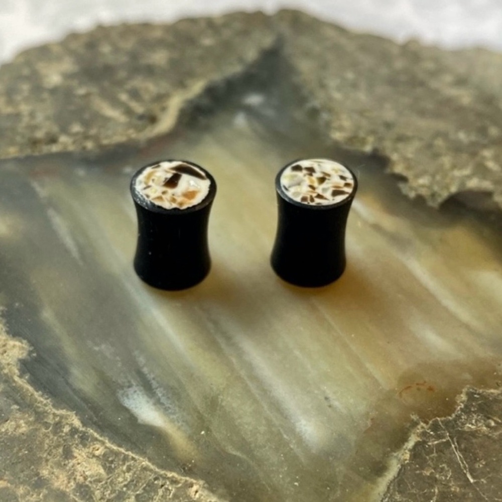 Mosaic Stone Inlay Areng Wood Ear Plugs
